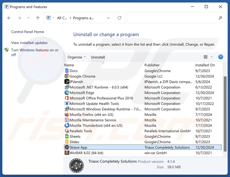 Strave App desinstalar a través del Panel de control