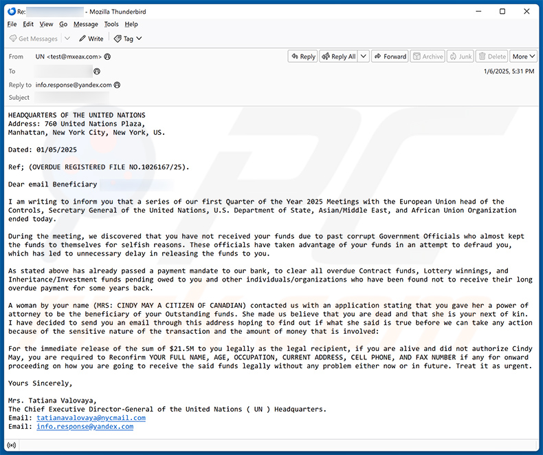 Fund transaction estafa por correo electrónico (2025-01-07)