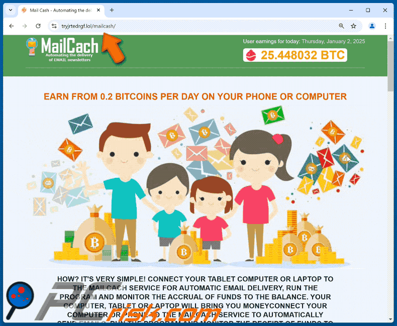 Aparición de la estafa MailCach Bitcoin Earning
