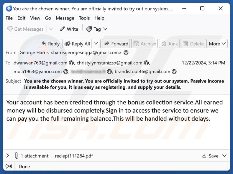 MailCach Bitcoin Earning correo electrónico de promoción de estafas