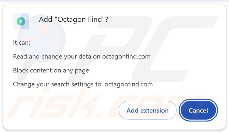 octagonfind.com redirigir los permisos solicitados por el secuestrador del navegador Octagon Find