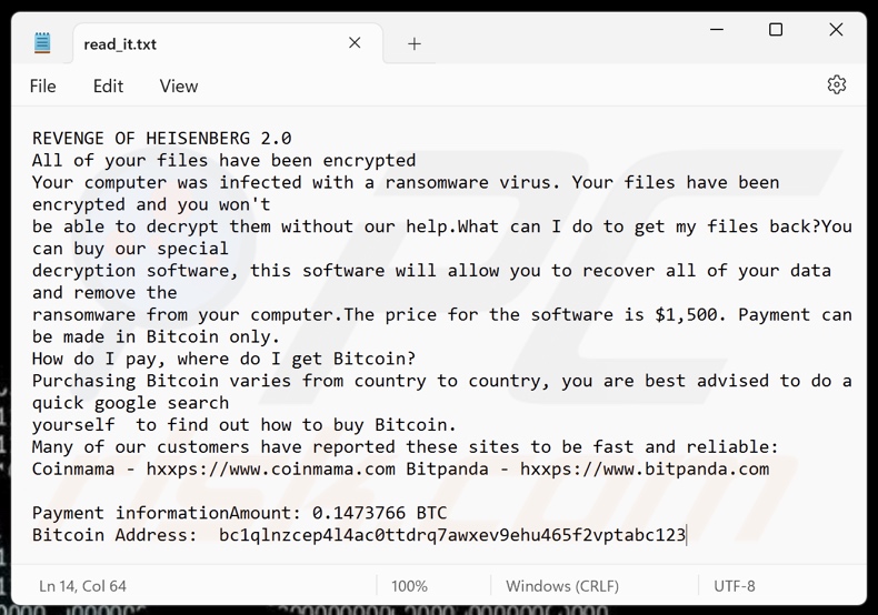Revenge Of Heisenberg ransomware variante de la nota de rescate 2 (read_it.txt)