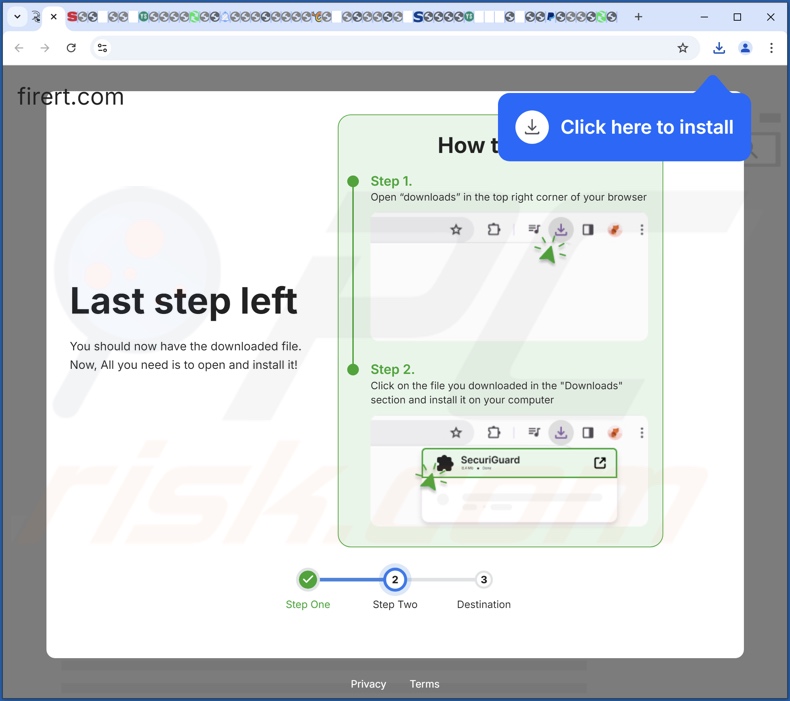 Sitio web engañoso utilizado para promocionar el paso de SecuriGuard PUA 2