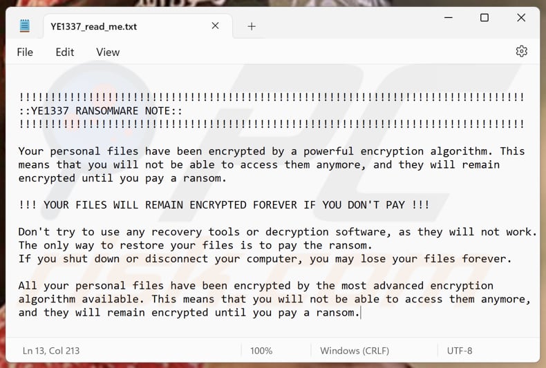 YE1337 ransomware archivo de texto (YE1337_read_me.txt)