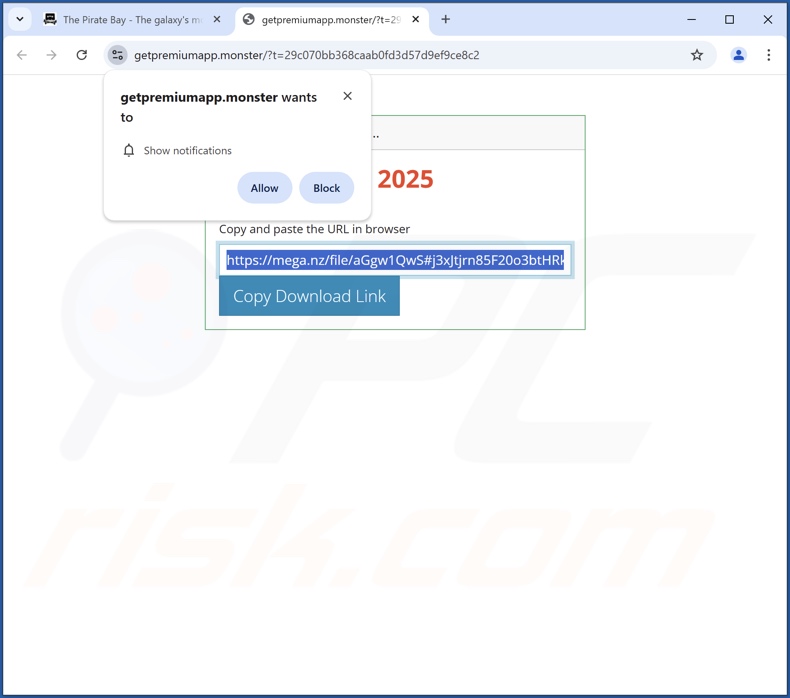 Sitio web utilizado para promocionar Kotalq App PUA (getpremiumapp[.]monster)