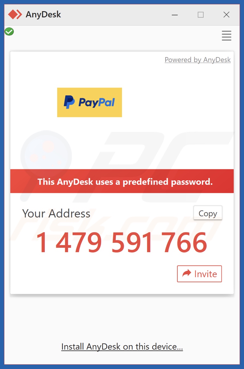 PayPal - You Added A New Address correo electrónico fraudulento promovido archivo .exe preconfigurado de AnyDesk