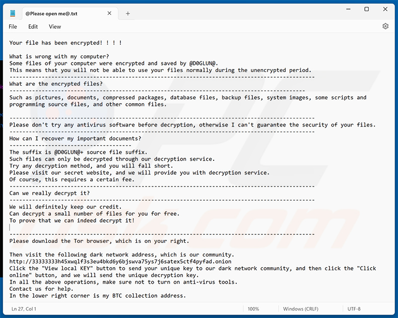 D0glun ransomware archivo de texto - @Please open me@.txt