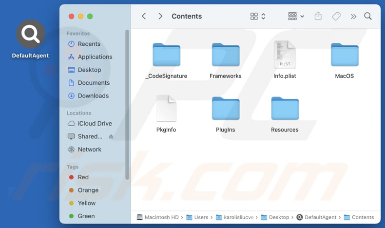 Carpeta de instalación de DefaultAgent adware