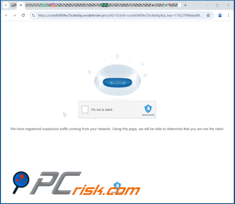 Defender apariencia del sitio web familiar GIF (wrsdefender[.]pro)