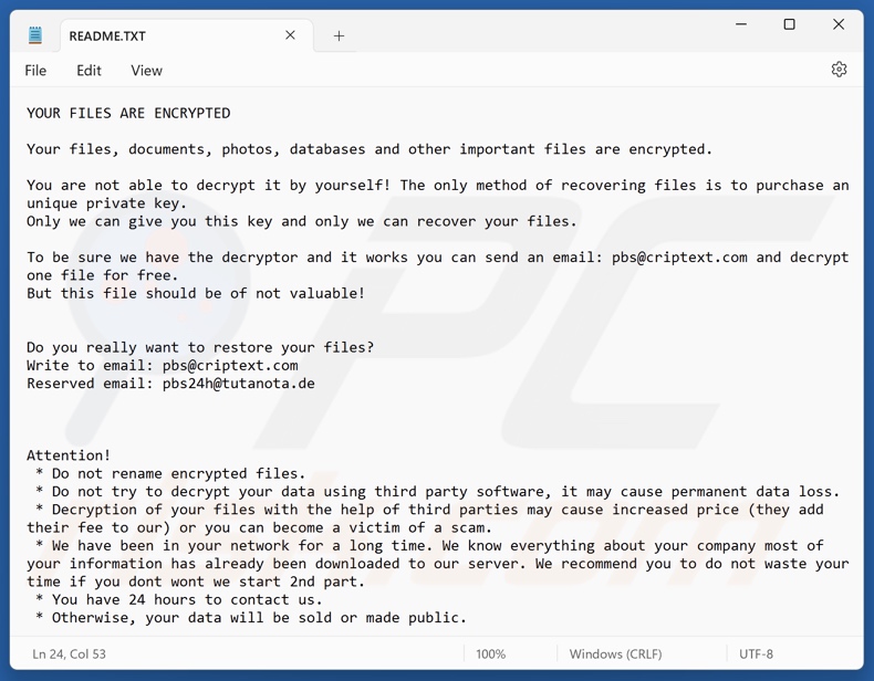 ELDER (Beast) ransomware nota de rescate (README.txt)