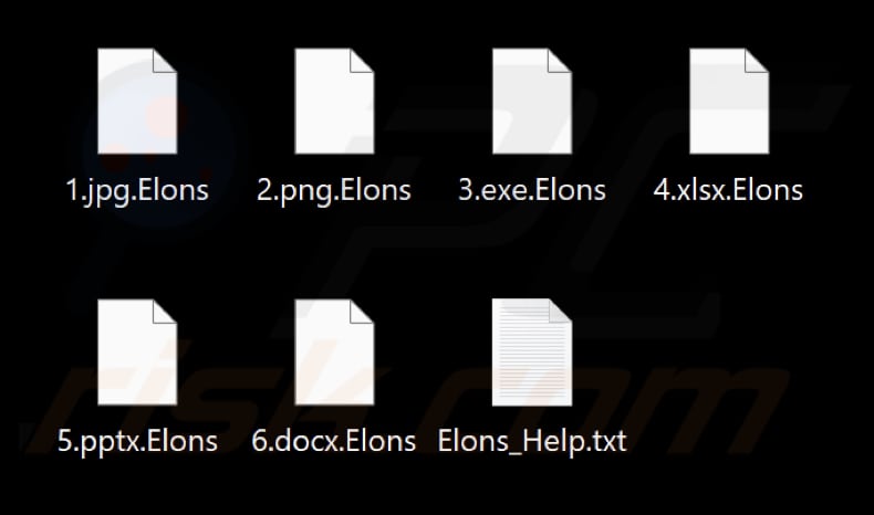 Archivos cifrados por el ransomware Elons (extensión .Elons)