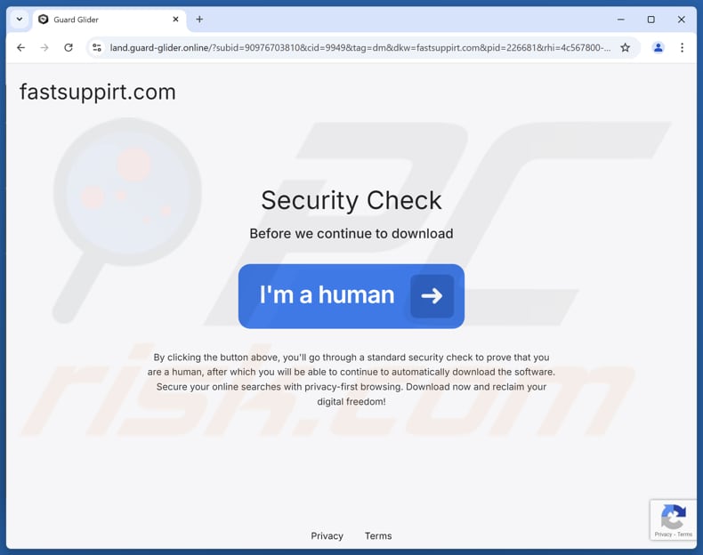 Sitio web utilizado para promocionar la aplicación potencialmente no deseada GuardGlider