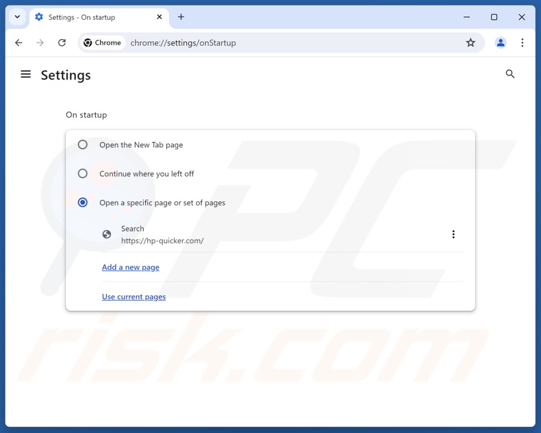 Eliminar hp-quicker.com de la página principal de Google Chrome
