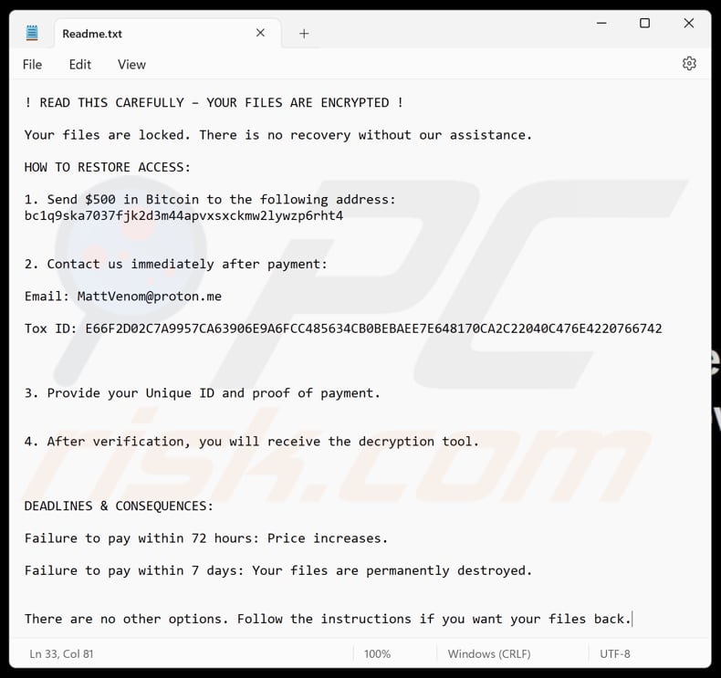 MattVenom ransomware archivo de texto (Readme.txt)