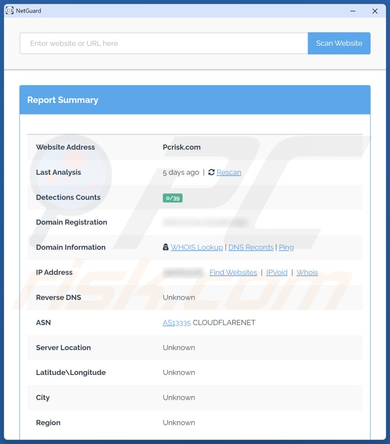 NetGuard resultados de aplicaciones potencialmente no deseadas después de entrar en URL