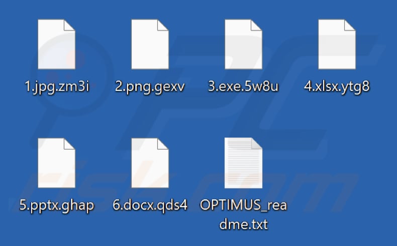 Archivos cifrados por el ransomware Optimus (extensión aleatoria)