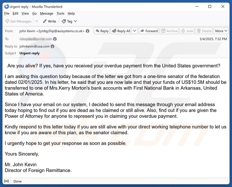 Overdue Payment campaña de spam por correo electrónico