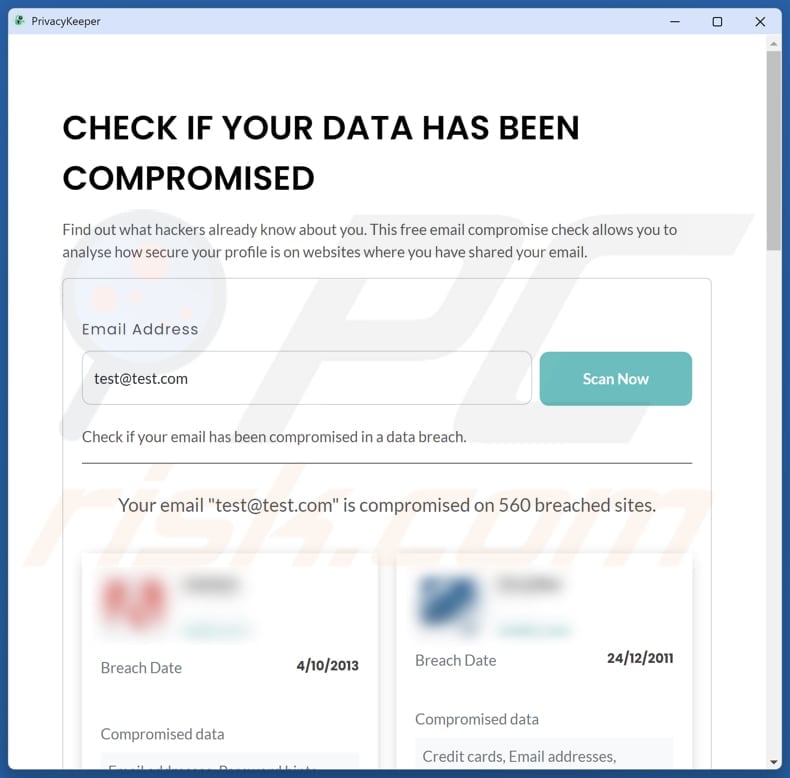 PrivacyKeeper Aplicación potencialmente no deseada muestra los resultados del escaneo