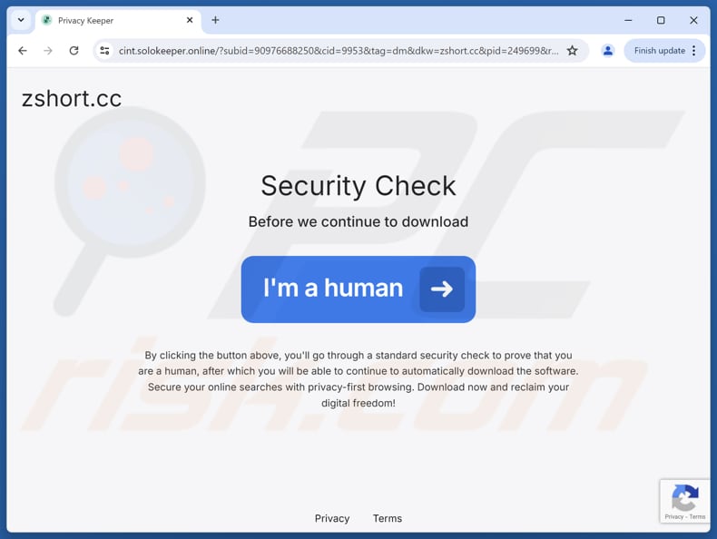Sitio web utilizado para promocionar la aplicación potencialmente no deseada PrivacyKeeper