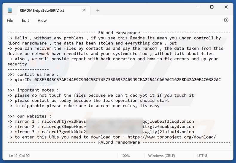RALord ransomware nota de rescate (README-[cadena_aleatoria].txt)