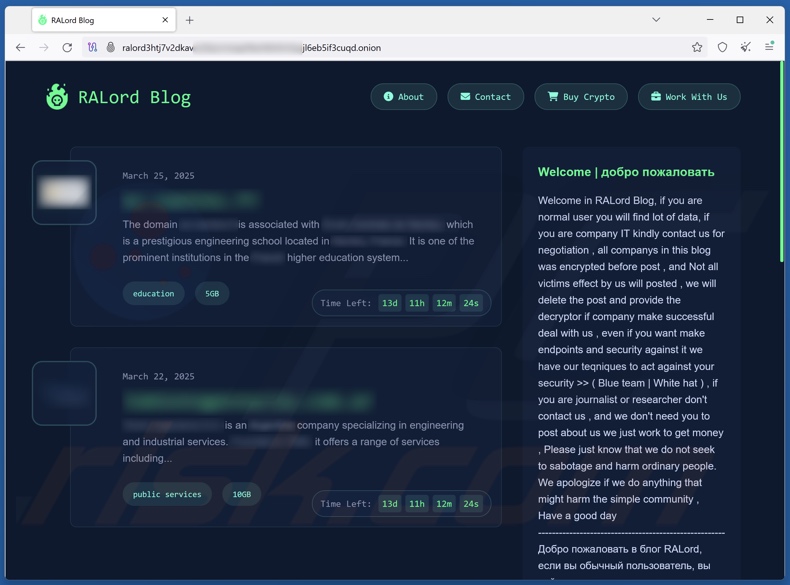 RALord ransomware sitio web de filtración de datos