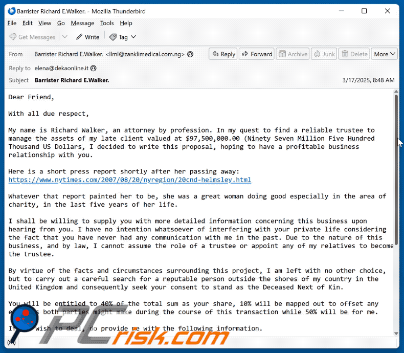 Reliable Trustee aparición de correo electrónico fraudulento (GIF)