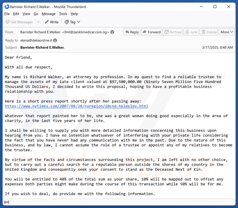 Reliable Trustee email campaña de spam