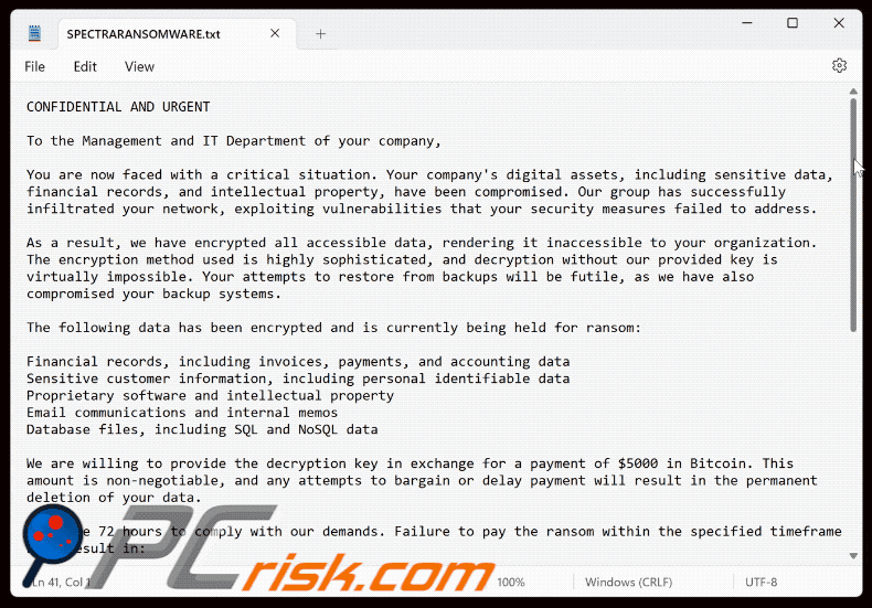 Spectra ransomware archivo de texto (SPECTRARANSOMWARE.txt)