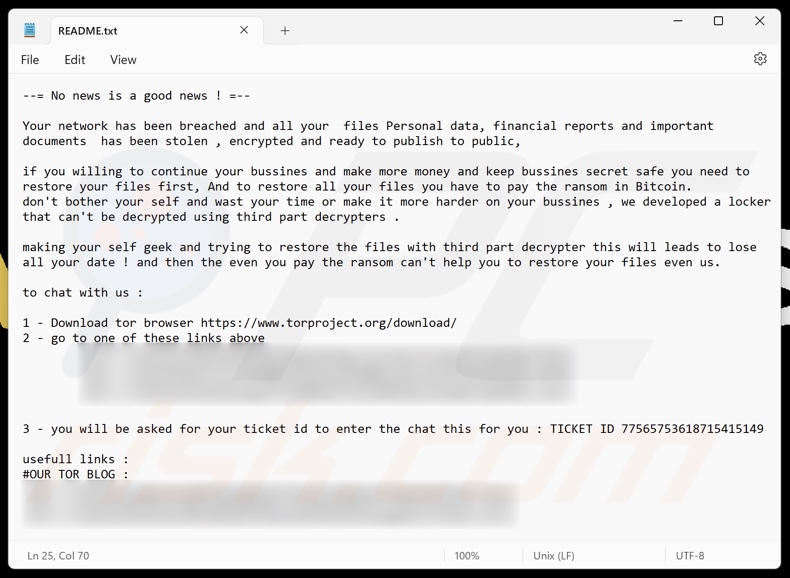 VanHelsing ransomware nota de rescate (README.txt)
