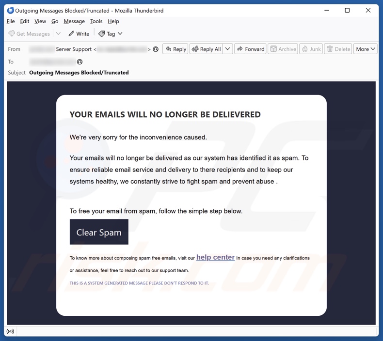 Your Emails Will No Longer Be Delivered campaña de spam por correo electrónico
