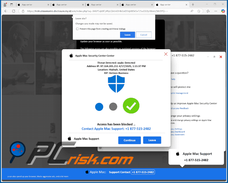 Apariencia de Apple Mac Security Center estafa (GIF)
