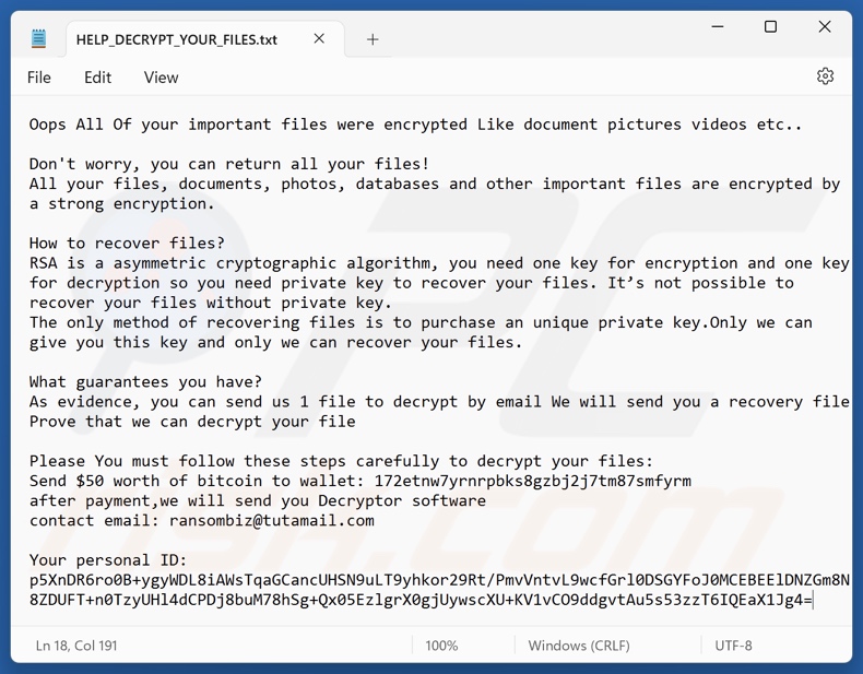Craxsrat ransomware nota de rescate (HELP_DECRYPT_YOUR_FILES.txt)