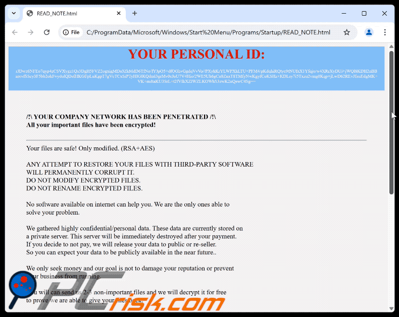 Nota de rescate del ransomware CRFILE (READ_NOTE.html)