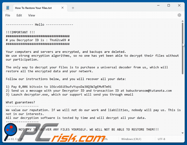 Nota de rescate del ransomware Crone (How To Restore Your Files.txt) GIF