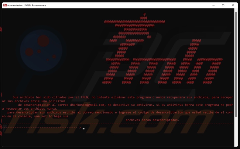 FMLN ransomware nota de rescate (pop-up)