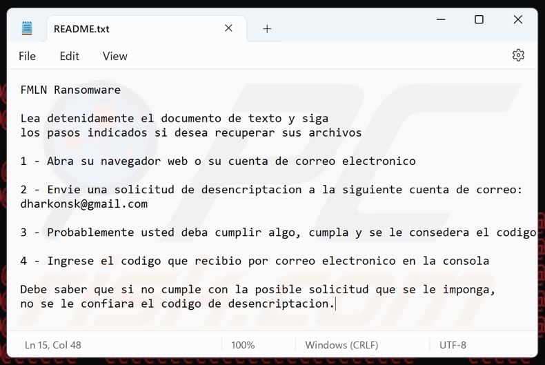 FMLN ransomware archivo de texto (README.txt)