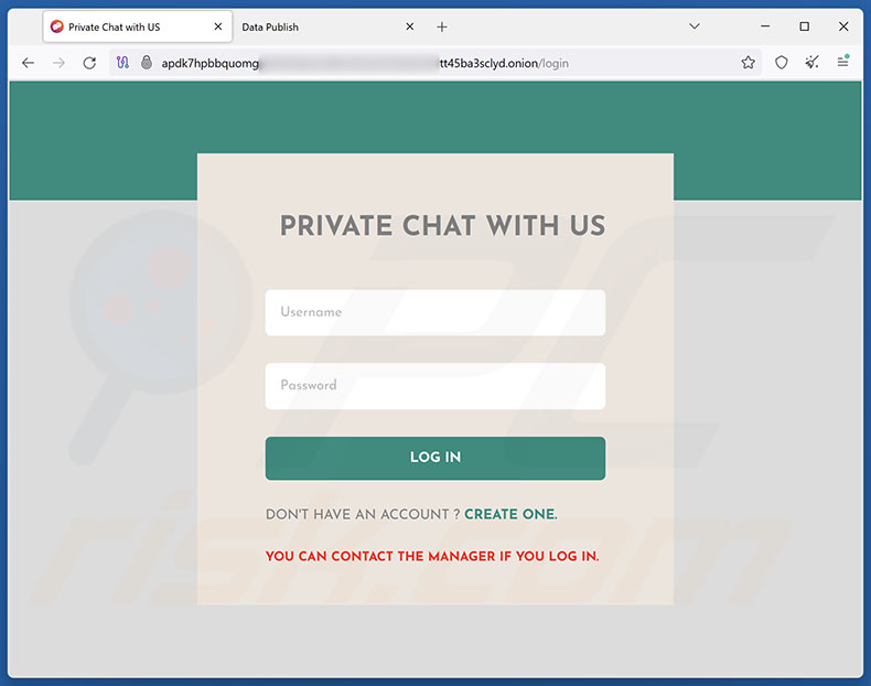 Sitio web de chat del ransomware Gunra en la red Tor