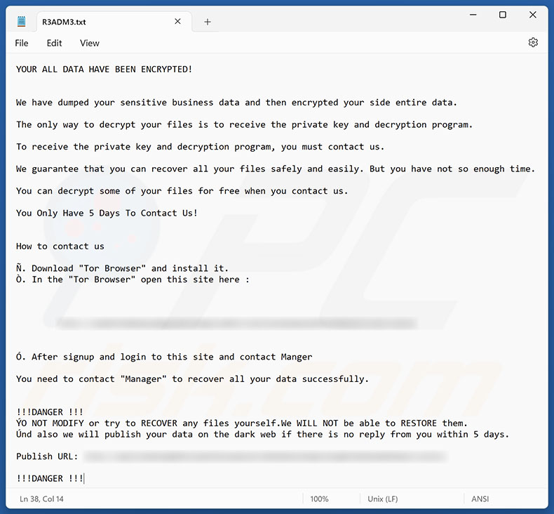 Nota de rescate del ransomware Gunra (R3ADM3.txt)
