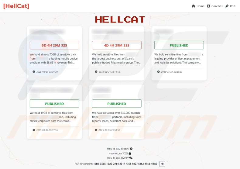 HellCat Ransomware sitio de filtración de datos