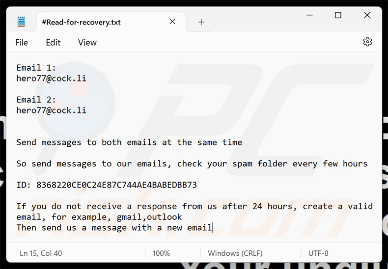 Hero ransomware nota de rescate (#Read-for-recovery.txt)