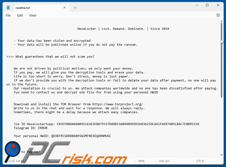 HexaLocker ransomware nota de rescate (readme.txt) GIF