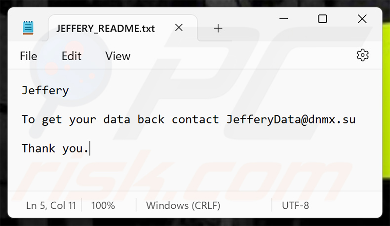 Jeffery ransomware nota de rescate (JEFFERY_README.txt)