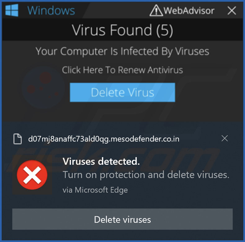Anuncio mostrado por la página web mesodefender.co[.]in