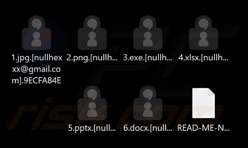 Archivos cifrados por el ransomware Nullhexxx (ID de la víctima como extensión)