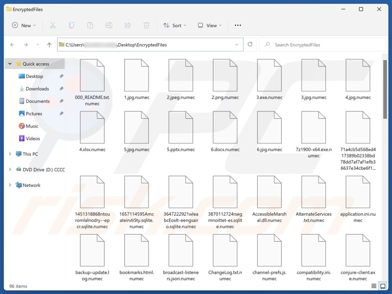 Archivos cifrados por el ransomware Numec (extensión .numec)