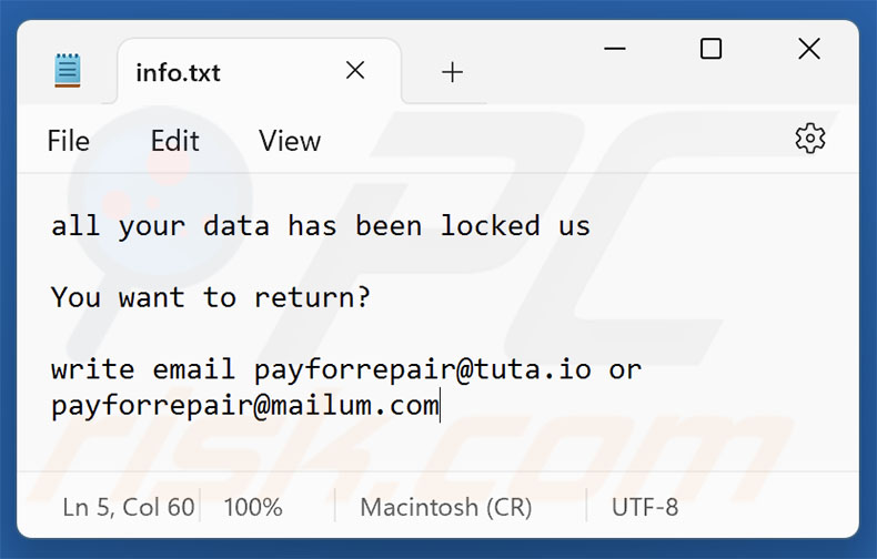 PayForRepair ransomware archivo de texto (info.txt)