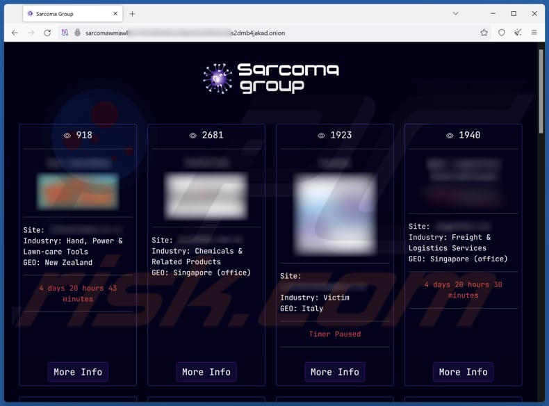 Sarcoma Group ransomware sitio de filtración de datos