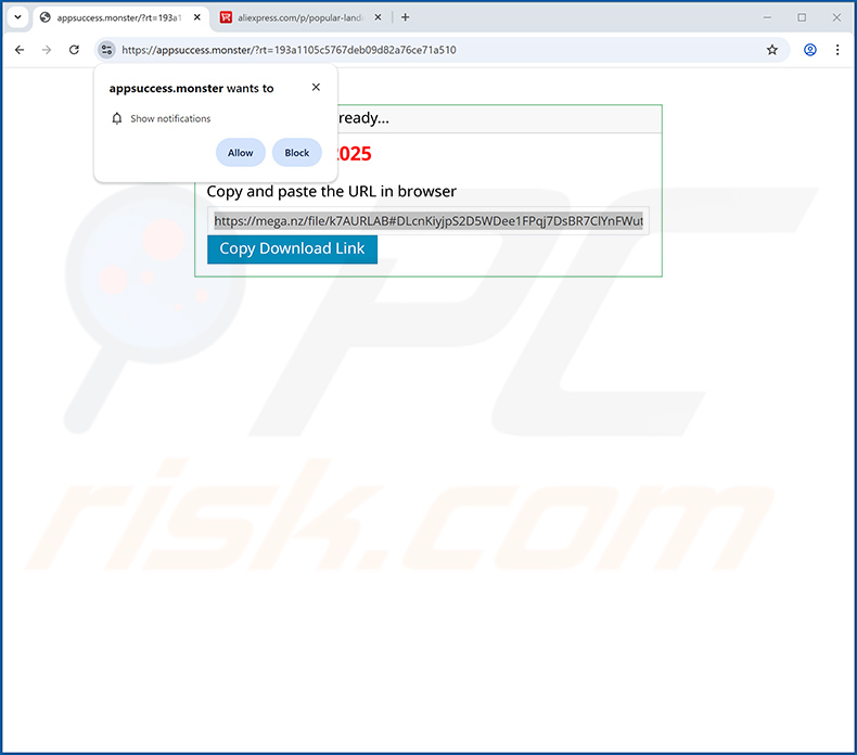 Sitio web fraudulento (appsuccess[.]monster) utilizado para promocionar Temeliq Ultra Touch PUA