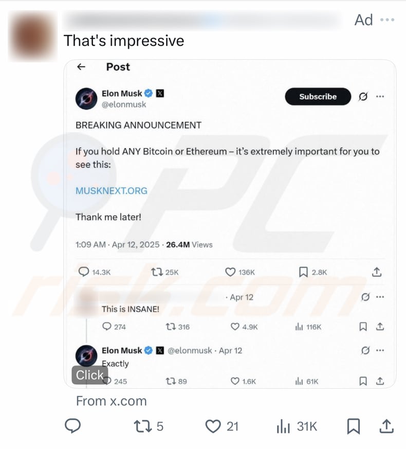 Tesla Foundation Giveaway Estafa falsa de Elon Musk