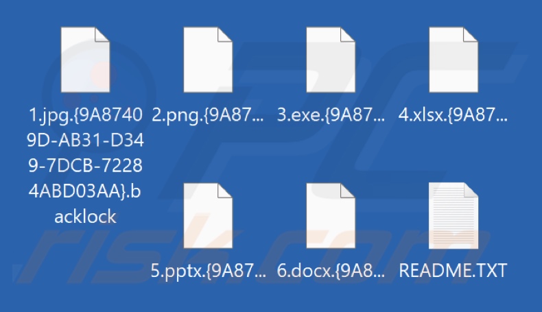 Archivos cifrados por el ransomware BackLock (extensión .{ID_de_la_víctima} .backlock)